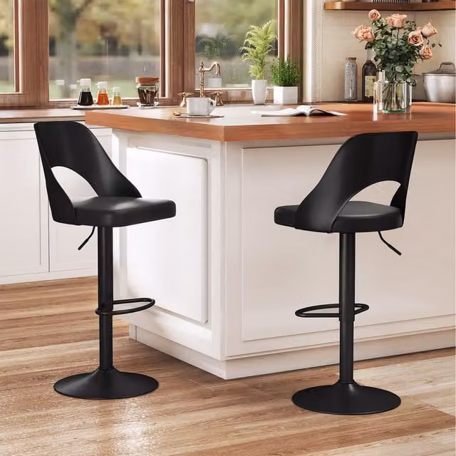 Costway Set of 2 Modern Upholstered Counter Height Bar Stools with Metal Frame in Black