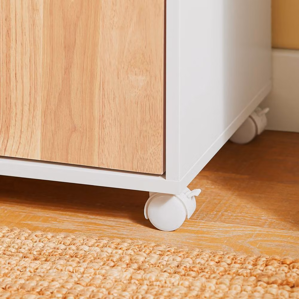 SoBuy Scandinavian Style Mobile Office Storage Cabinet in White and Natural Wood with Castors – 4