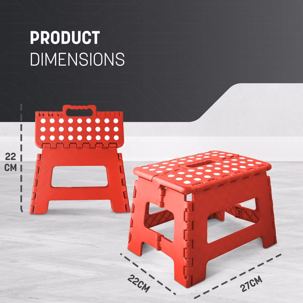 Keplin Heavy Duty Folding Step Stool, Non-Slip Portable Plastic Footstool in Red – 2