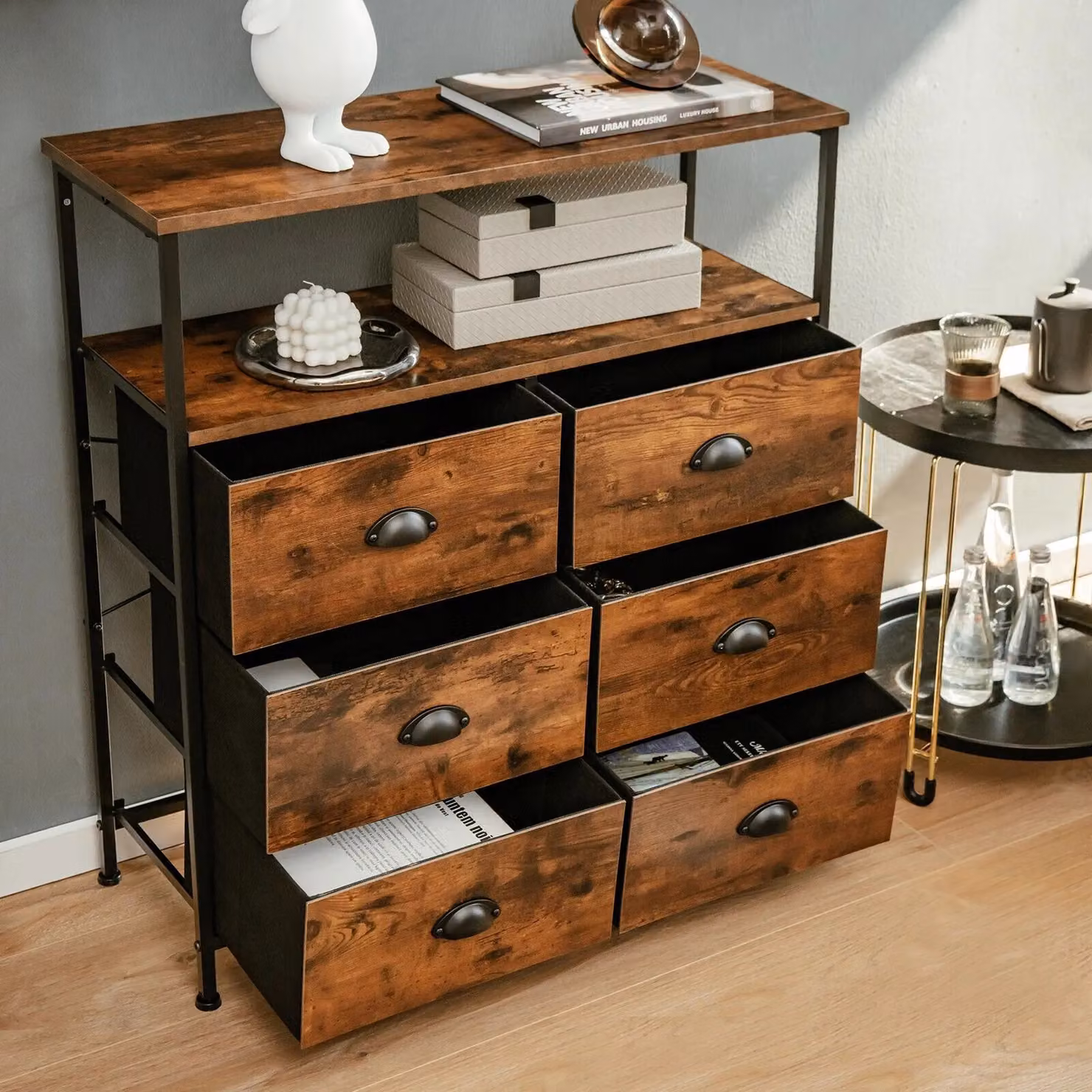 Costway 6 Drawer Dresser Storage Organiser with 6 Removable and Foldable Fabric Drawers in Brown – 3