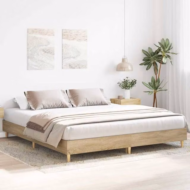 Berkfield Home Durable Sonoma Oak Bed Frame in Brown, Engineered Wood, W/D/H: 200 x 25 x 203 cm