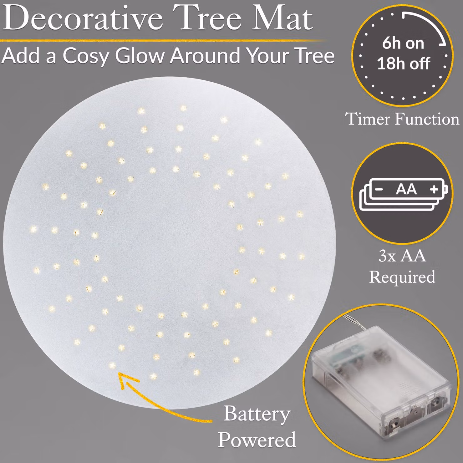 Christow Christmas Tree Mat with LED Stars, White, Diameter: 98 cm – 2