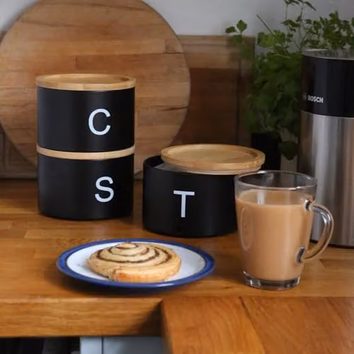 Harbour Housewares 3pc Stackable Airtight Tea, Coffee and Sugar Canister Set with Bamboo Lids - Black – 3