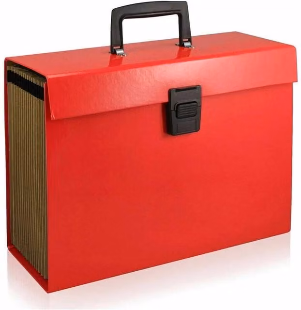 FLAVORA Red 13 Pocket Expanding A4 Cardboard Document Box File Organiser with Handles – 1