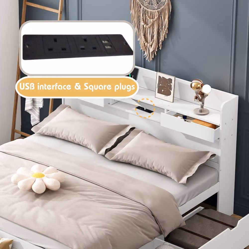 Rolipo White Single Daybed with USB Port, Drawers and Storage Cabinet, W/D/H: 90 x 190 cm – 5