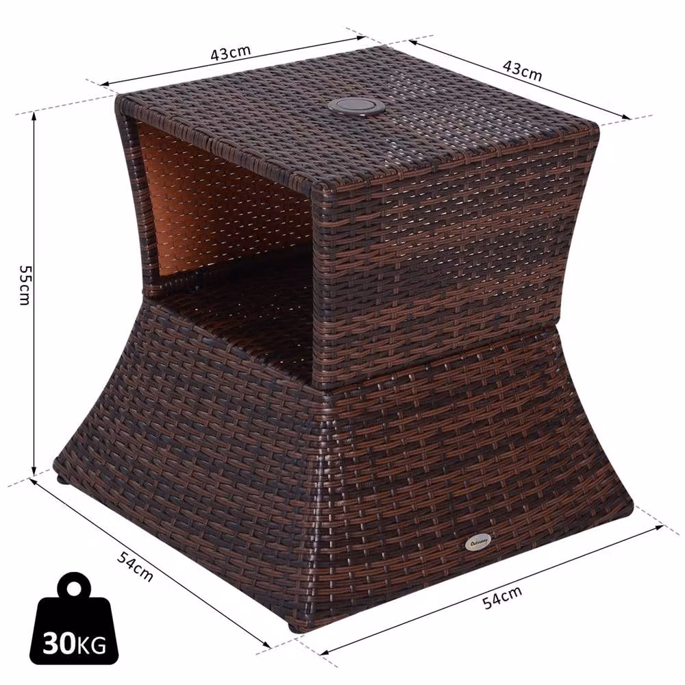 EONLION Brown Rattan and Metal Outdoor Side Table for Garden, Terrace or Balcony, Width: 100 cm – 2