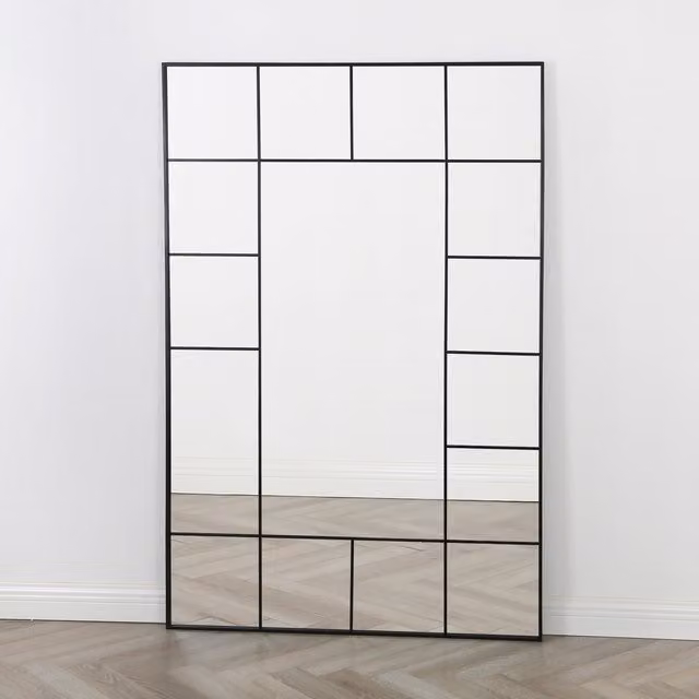Aion Window Full Length Wall Mirror in Black, W: 119 cm, H: 179 cm