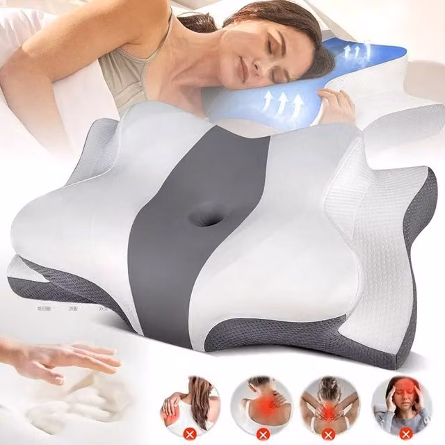 FLAVORA Grey Memory Foam Butterfly Pillow with Hollow Contour Ergonomic Design for Babies