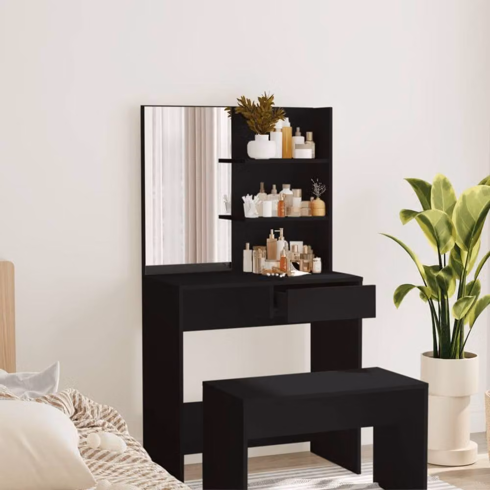 Berkfield Home Modern Dressing Table with Mirror in Black, W: 74.5 cm, D: 40 cm, H: 141 cm – 2