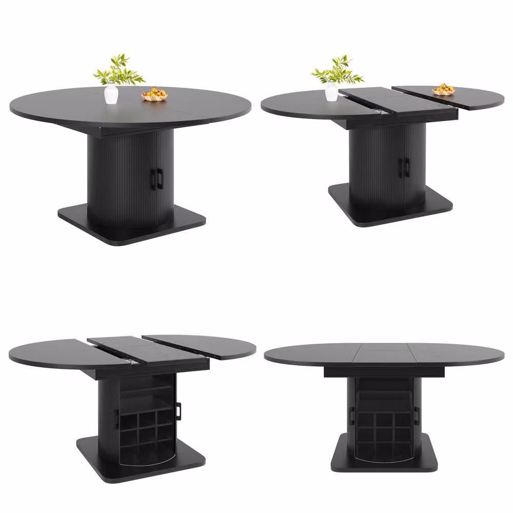 BTM Extendable Folding Kitchen Dining Table with Wine Rack Storage, Black, W/D/H: 118 x 76 x 76 cm – 6