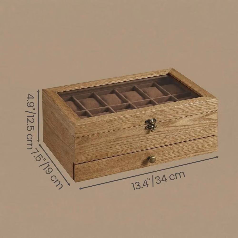 EONLION Brown Solid Wood Watch Box with 12 Slots – 2