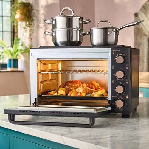 Cooks Professional Mini Portable Electric Countertop Oven with Ceramic Hobs and Grill, 34L Capacity, Black – 3