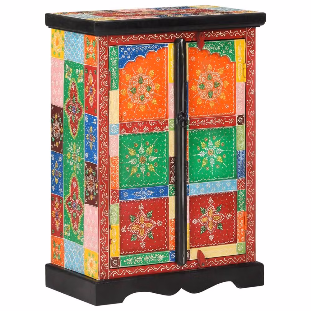 Berkfield Home Hand Painted Mango Wood Sideboard with Doors, Multicolour Floral Ethnic Design, W/D/H: 53 x 30 x 75 cm – 2