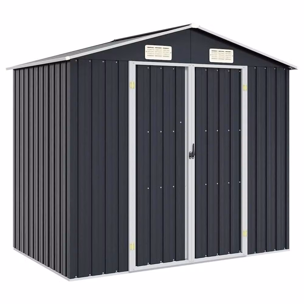 Berkfield Home Modern Anthracite and Black Galvanised Steel Garden Shed with Double Doors and Side Vent, W/D/H: 205 x 129 x 183 cm – 2