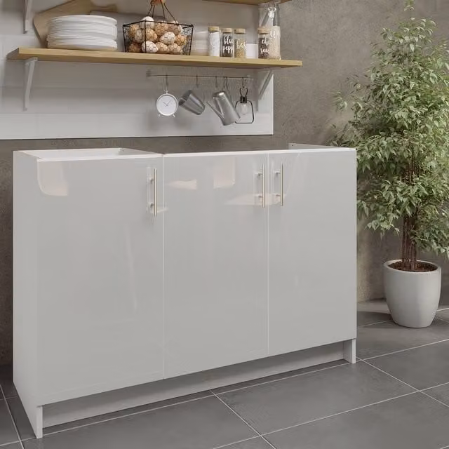 JD Greta Modern White Gloss Freestanding Kitchen Sink Unit, Width: 120 cm