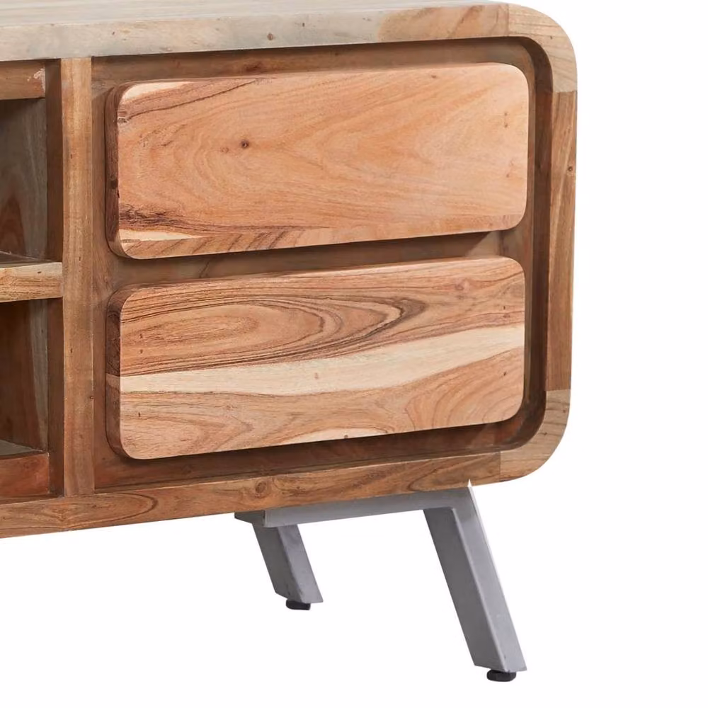 Wyld Haus Los Angeles Industrial Brown Reclaimed Wood and Metal TV Cabinet with 1 Open Shelf and 2 Drawers – 4