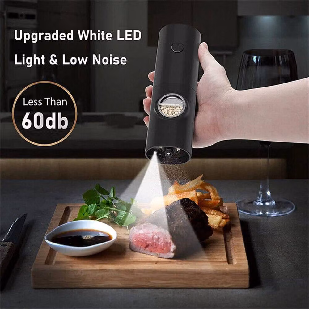 KORVIXA 2-Piece Electric Salt and Pepper Grinder Set with Ceramic Mechanisms in Black, H 18.0 cm x W 5.5 cm x D 5.5 cm – 4