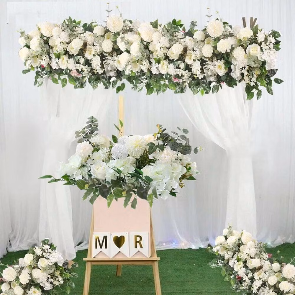 NESTLUNE White Artificial Silk Flower Row for Wedding Arch Backdrops, W: 100 cm, D: 15 cm, H: 15 cm – 3