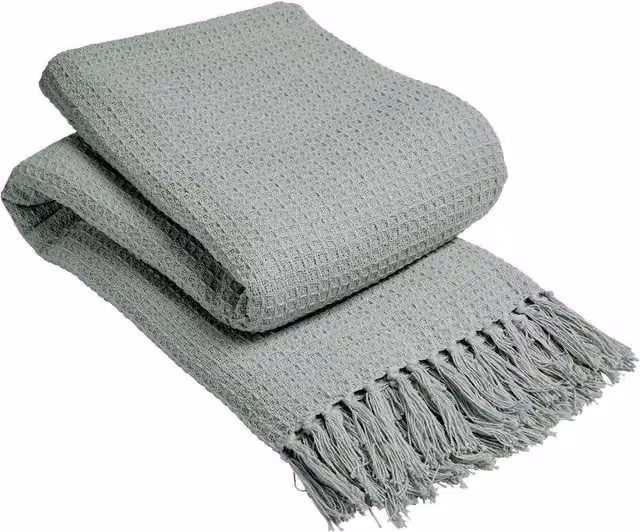 NewEdgeBlinds Lisbon Pure Cotton Honeycomb Throw in Silver/Grey, W: 228 cm, L: 254 cm