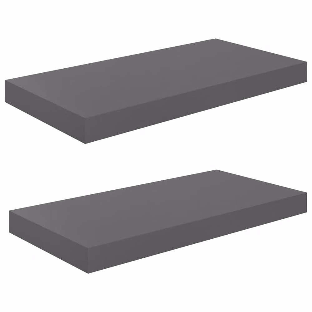 Berkfield Home Durable Floating Wall Shelves, 2 Pack, High Gloss Grey, W: 50 cm, D: 23 cm, H: 3.8 cm – 3