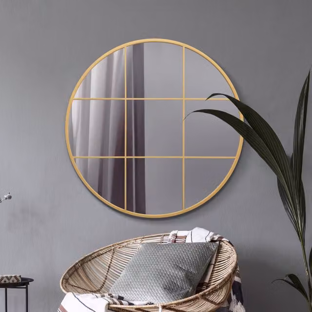 MirrorOutlet Circulus Modern Round Metal Framed Wall Mirror in Gold, Diameter: 100 cm