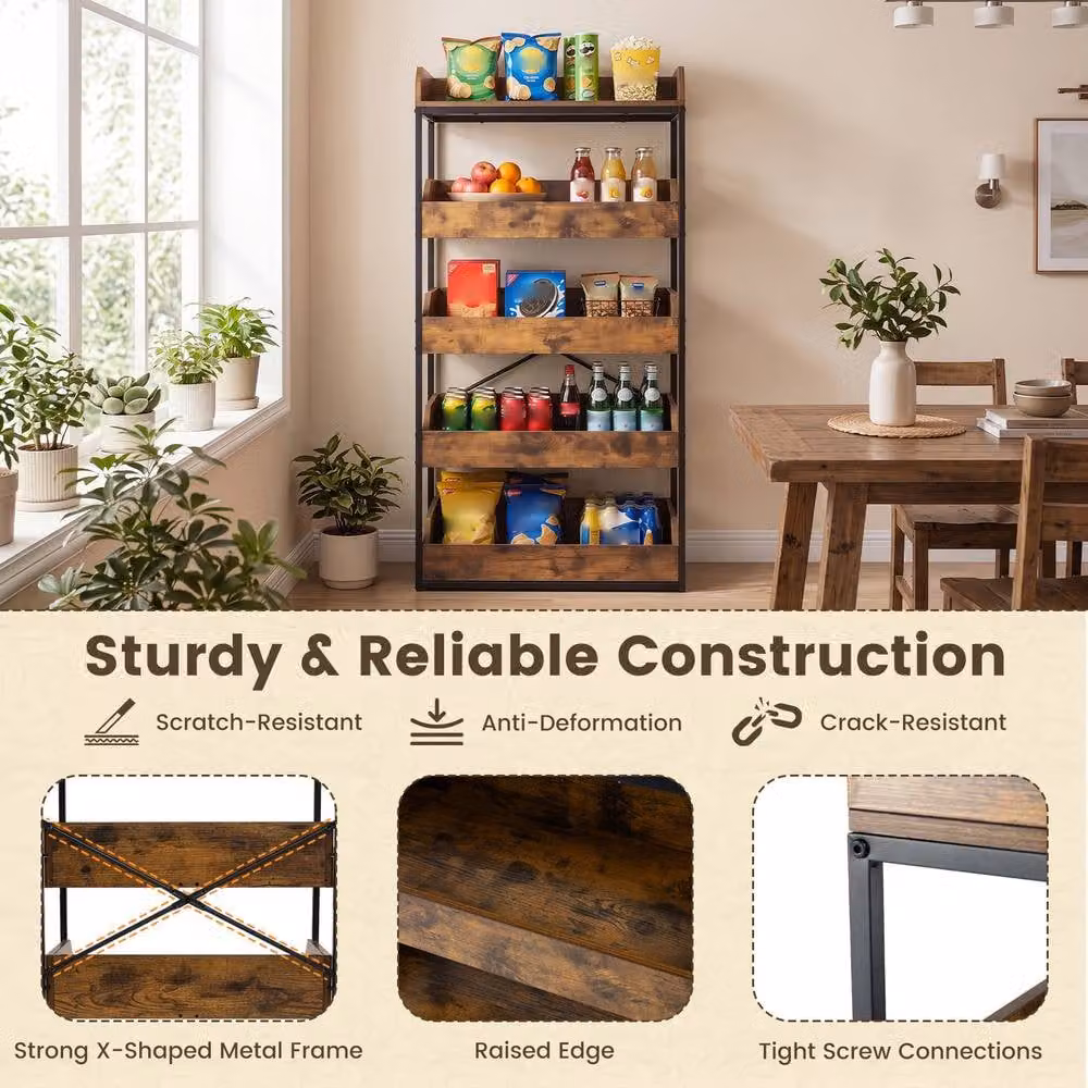 Costway 5-Tier Brown Metal Food Storage Rack and Retail Snack Display Shelf with 4 Drawers – 9