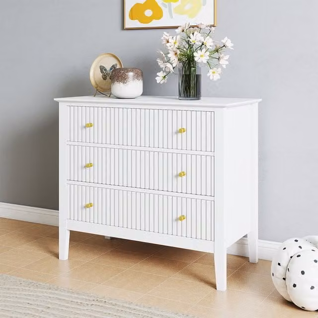 Melody Maison 3 Drawer Chest of Drawers in White and Gold
