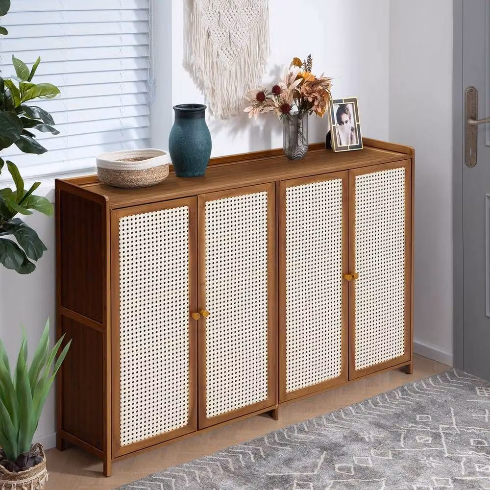 KORVIXA A-4 Doors Rattan Shoe Cabinet in Brown, W: 100 cm, H: 100 cm, D: 100 cm – 3