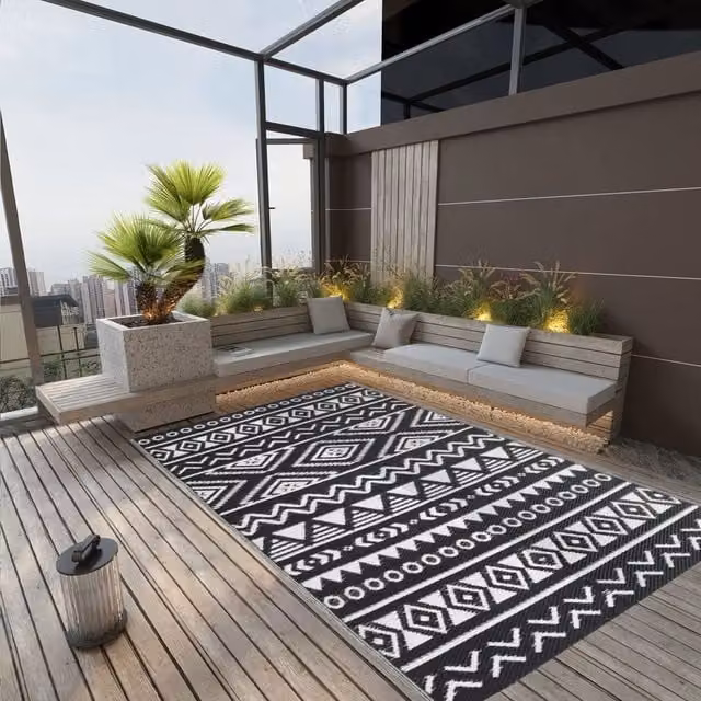 Berkfield Home Black Ethnic Outdoor Rug, W: 190 cm, D: 290 cm – 1