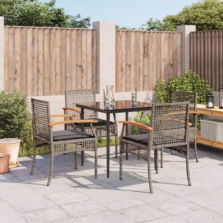 Berkfield Home Beautiful 5 Piece Grey Poly Rattan Garden Dining Set with Cushions