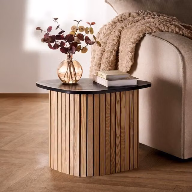 OHS Madison Ribbed Round Side Table in Black