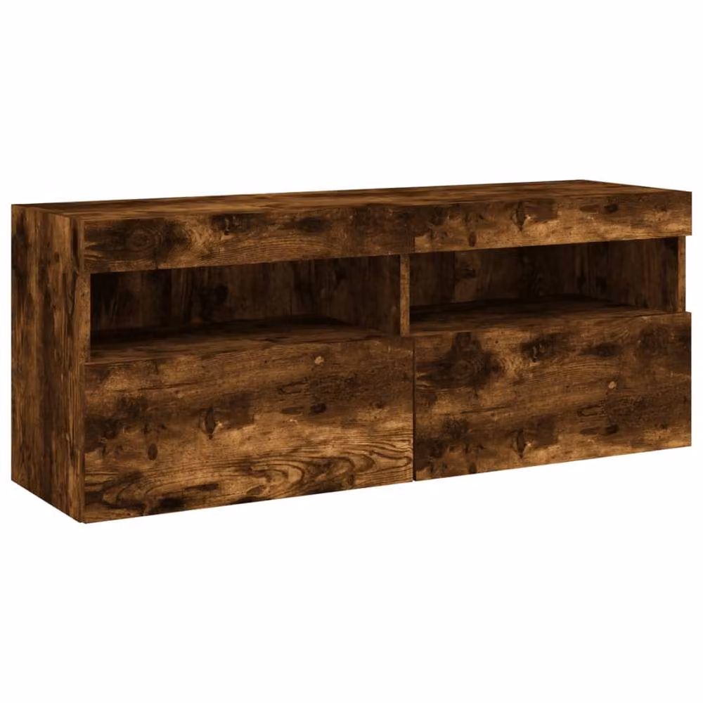 Berkfield Home Modern Wall Mounted TV Cabinet with Integrated LED Lights in Smoked Oak Brown, W/D/H: 100 x 40 x 30 cm – 3