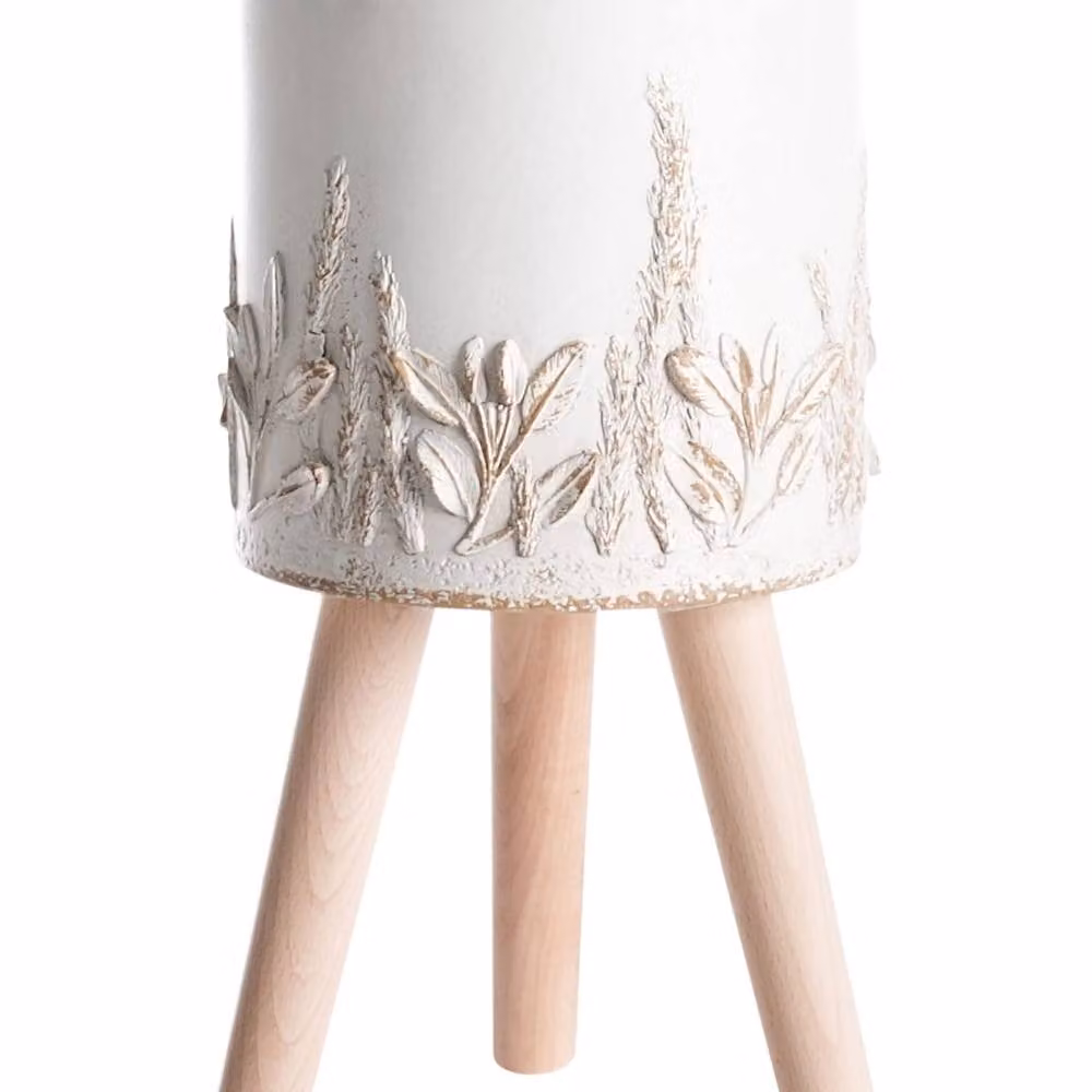 Wyld and Coco Off White Distressed Vintage Magnesium Oxide and Beechwood Plant Pot Planter – 2