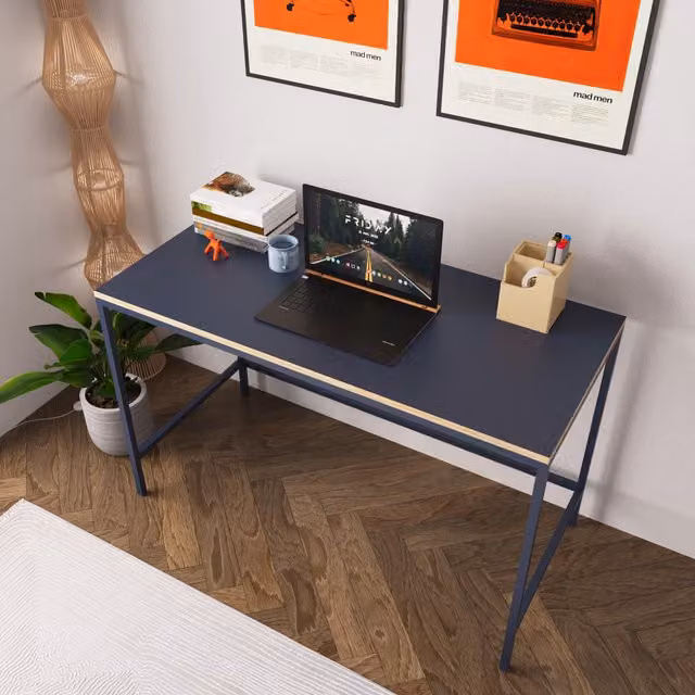 Bimossa Modern Writing Desk in Blue, Grey and Black with Oak Finish, W: 120 cm