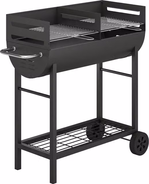 Outsunny Charcoal Barbecue Grill Trolley in Black with 2 Cooking Areas and Wheels – 1