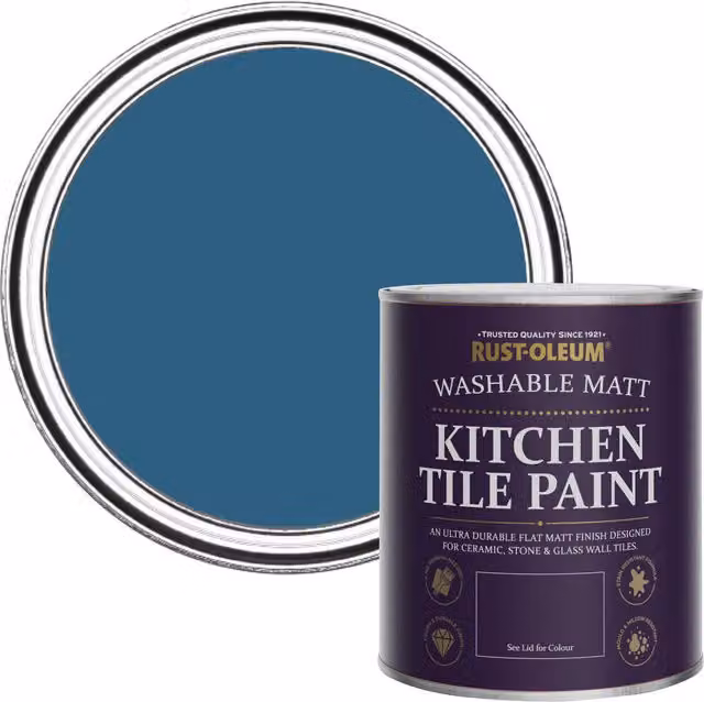 Rust-Oleum Water-Based Kitchen Tile Paint in Matt Cobalt Blue, 750ml