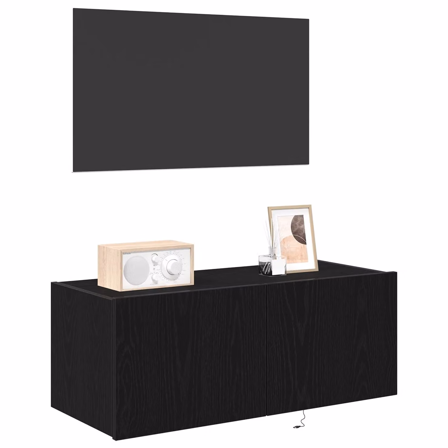Berkfield Home Modern Wall Mounted TV Cabinet with Integrated LED Lights in Black Oak, W: 80 cm, D: 35 cm, H: 31 cm – 3