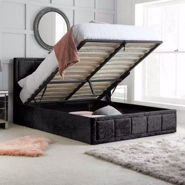 Birlea Hannover Black Velvet Upholstered Ottoman Bed with Lift Up Base, W/D/H: 120 x 200 cm
