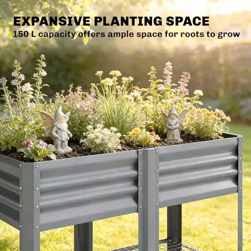 Outsunny Metal Raised Garden Bed with Storage Shelf in Grey, W/D/H: 120 x 55 x 80 cm – 3