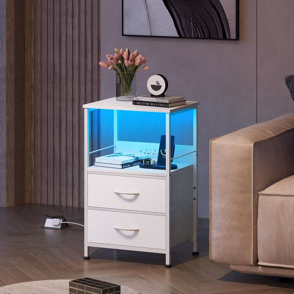 Aosom Set of 2 Modern White Bedside Tables with Integrated LED Lighting – 2
