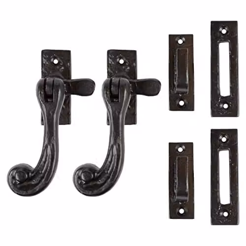 Hammer and Tongs Rustic Left Handed Window Fastener in Matt Black Iron, Pack of 2, W: 4.5 cm, H: 11 cm – 2