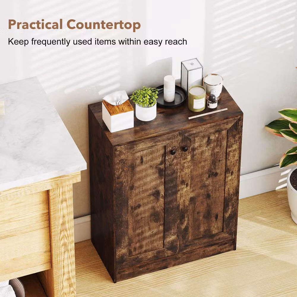 Costway Brown Wooden Freestanding Sideboard and Kitchen Cupboard with Doors – 3