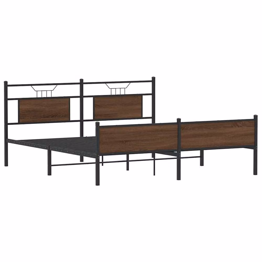 Berkfield Home Metal and Wood Bed Frame in Brown Oak, W/D/H: 160 x 200 cm – 3