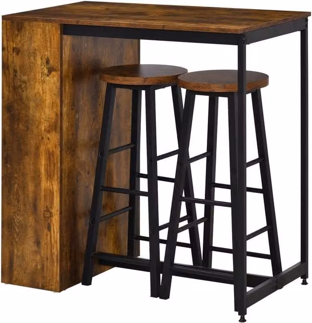 KORVIXA 3 Piece Industrial Bar Table and Chairs Set in Brown and Black