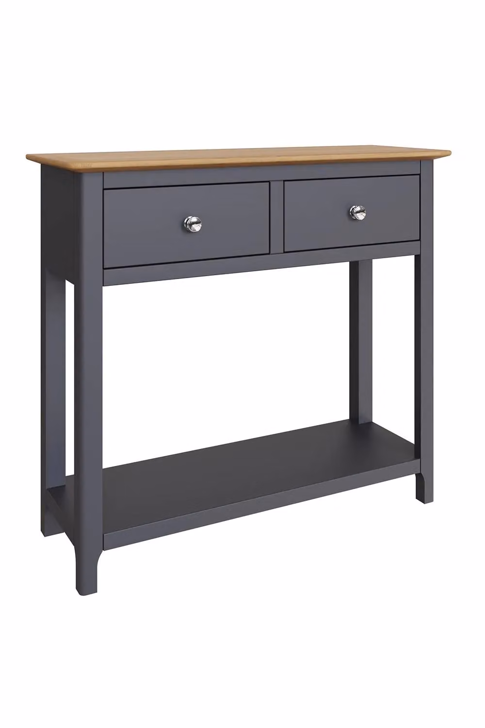 FWStyle 2 Drawer Console Table with Oak Top in Graphite Blue – 2
