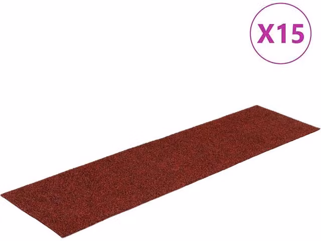 Berkfield Home Self-adhesive Rectangular Stair Mats, Red, 15 Pieces, W: 76 cm x D: 20 cm