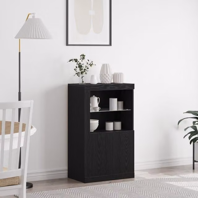 Berkfield Home Black Oak Sideboard with Integrated LED Lighting, W/D/H: 100 x 35 x 37 cm – 1