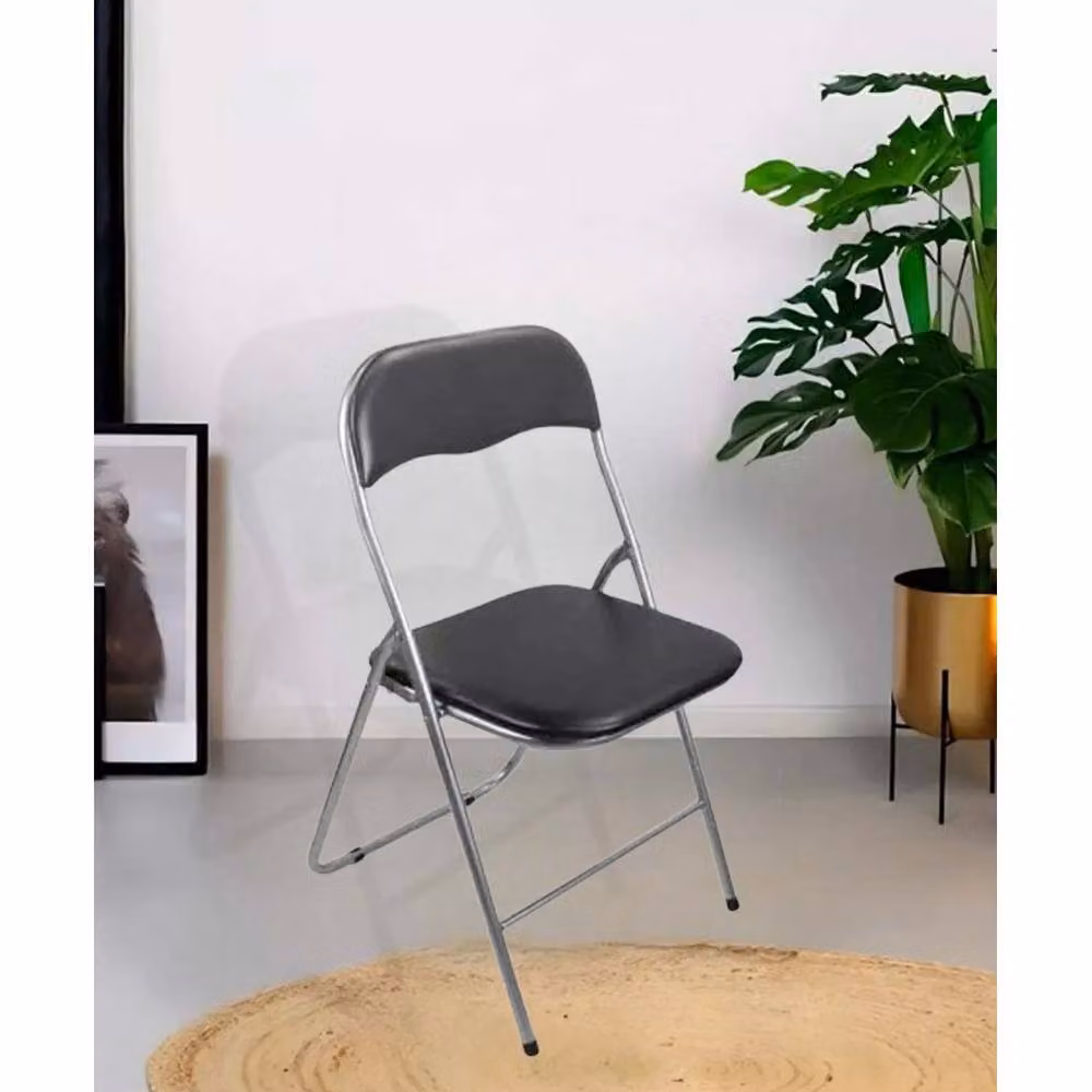 PAWNORA Modern Folding Square Chair in Black Synthetic Leather with Metal Frame – 5