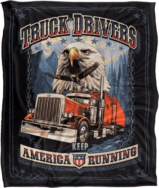 JQ Licensing Semi-Truck Drivers Keep America Running Super Soft Fleece Throw Blanket, Multicolour, W/D: 152 x 127 cm – 6