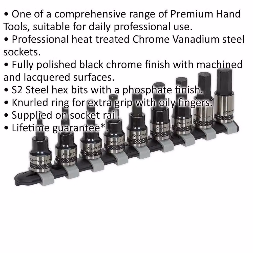 Loops 9pc Hex Key Socket Bit Set, 3/8 inch Square Drive, 4mm to 12mm, Black – 2
